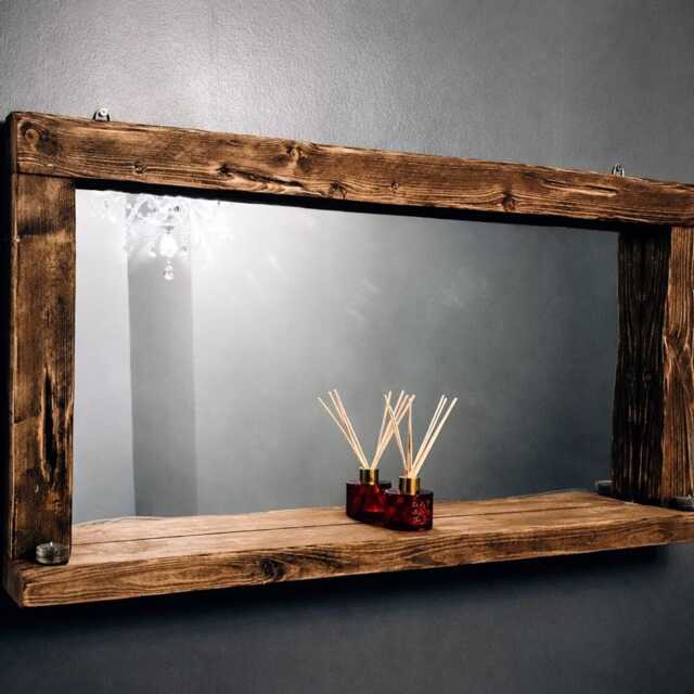 Rustic Wood Shelf Mirror - Wall Decor - image 1