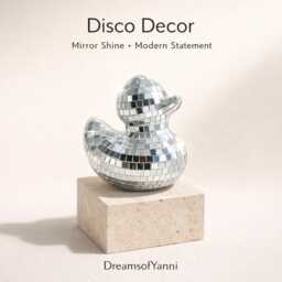 Disco Ball Duck Decor - Mirror Mosaic Statue Silver Gold Rose Home Accent - thumbnail 2