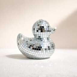 Disco Ball Duck Decor - Mirror Mosaic Statue Silver Gold Rose Home Accent - thumbnail 4
