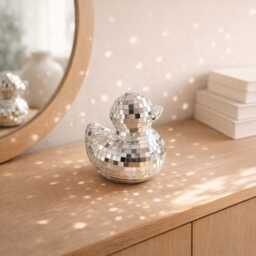 Disco Ball Duck Decor - Mirror Mosaic Statue Silver Gold Rose Home Accent - thumbnail 1