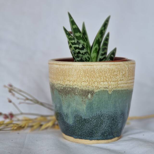 Mountains Ceramic Planter, Handmade Glazed Pot, Green Plant Pots, 500Ml Cream Vessel, Unique British Gift, Handcrafted Pots - image 1
