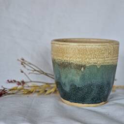 Mountains Ceramic Planter, Handmade Glazed Pot, Green Plant Pots, 500Ml Cream Vessel, Unique British Gift, Handcrafted Pots - thumbnail 2