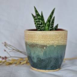 Mountains Ceramic Planter, Handmade Glazed Pot, Green Plant Pots, 500Ml Cream Vessel, Unique British Gift, Handcrafted Pots