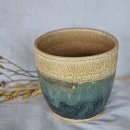 Mountains Ceramic Planter, Handmade Glazed Pot, Green Plant Pots, 500Ml Cream Vessel, Unique British Gift, Handcrafted Pots - thumbnail 3