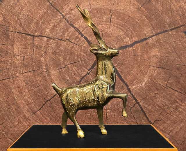 Brass Gazelle Sculpture Handmade Decorative Ornament in Velvet Gift Box - image 1