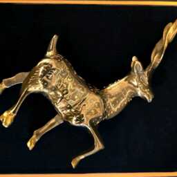 Brass Gazelle Sculpture Handmade Decorative Ornament in Velvet Gift Box - thumbnail 4