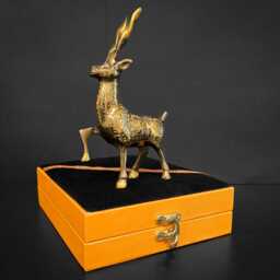 Brass Gazelle Sculpture Handmade Decorative Ornament in Velvet Gift Box - thumbnail 3