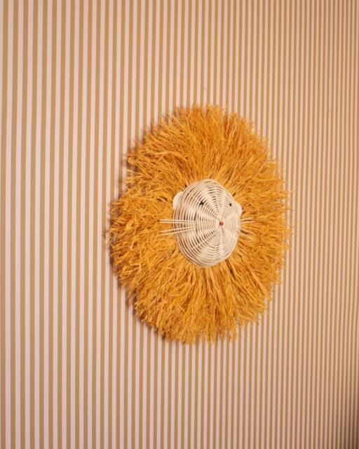 Large Rattan & Raffia Lion Trophy Baby Child Wall Decoration - image 1