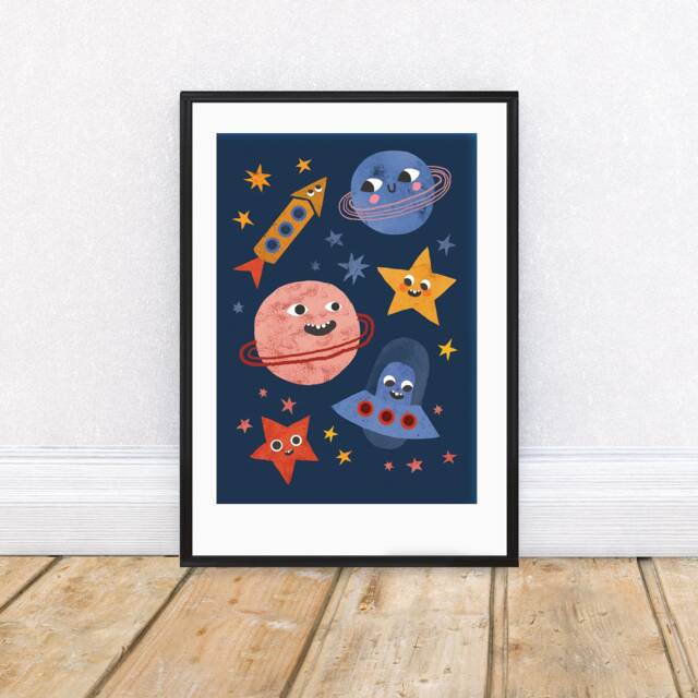 Space Faces A4 Art Print - Illustrated Theme Nursery Decor For Kid's Bedroom - image 1