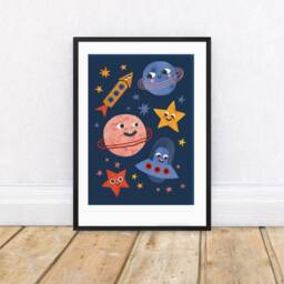 Space Faces A4 Art Print - Illustrated Theme Nursery Decor For Kid's Bedroom - thumbnail 1