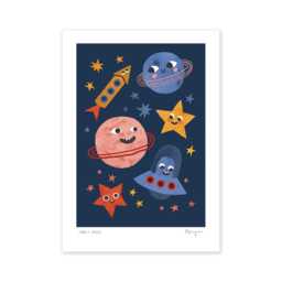 Space Faces A4 Art Print - Illustrated Theme Nursery Decor For Kid's Bedroom - thumbnail 2