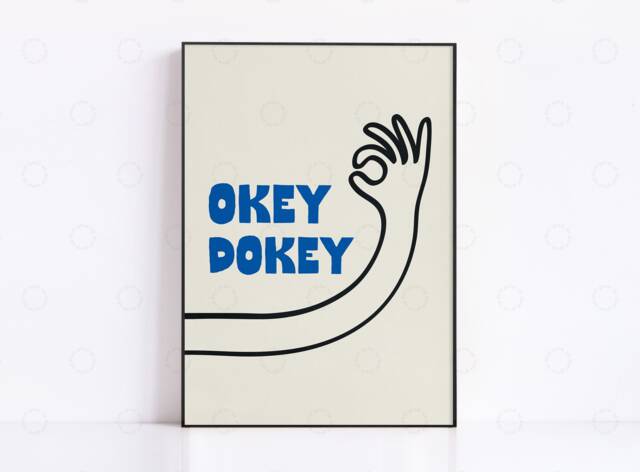 Okey Dokey Print, Mid Century Print - Aesthetic Wall Art Trendy Blue Typography Hand Drawn Sketch - image 1