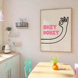 Okey Dokey Print, Mid Century Print - Aesthetic Wall Art Trendy Blue Typography Hand Drawn Sketch - thumbnail 3