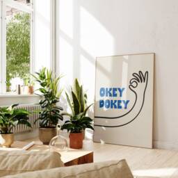 Okey Dokey Print, Mid Century Print - Aesthetic Wall Art Trendy Blue Typography Hand Drawn Sketch - thumbnail 2