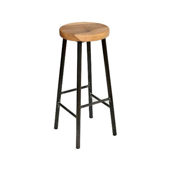 Rick Walters - Chunky Round Frame Bar Stool With Walnut Seat - image 1