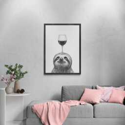 Sloth Art Print, Funny Animal & Wine Drawing, Lover Wall Decor, Lovers Gifts - thumbnail 3