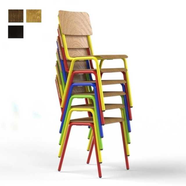 Eclectic Stackable Wooden Chair, Mid Century Modern Patio Dining Primitive Furniture, Restaurant & Hotel Interior - image 1