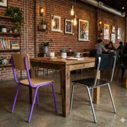 Eclectic Stackable Wooden Chair, Mid Century Modern Patio Dining Primitive Furniture, Restaurant & Hotel Interior - thumbnail 2