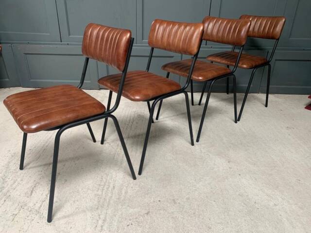 Brand New Industrial Style - Single Dining Chair - Dark Brown Ribbed Leather - image 1