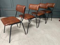 Brand New Industrial Style - Single Dining Chair - Dark Brown Ribbed Leather