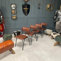 Brand New Industrial Style - Single Dining Chair - Dark Brown Ribbed Leather - thumbnail 2