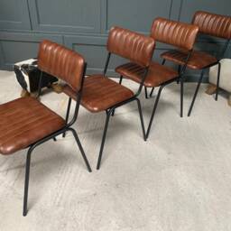 Brand New Industrial Style - Single Dining Chair - Dark Brown Ribbed Leather - thumbnail 3