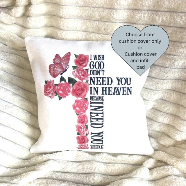 Memorial Cushion Bereavement Gift, Cross & Rose Design - image 1