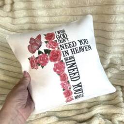 Memorial Cushion Bereavement Gift, Cross & Rose Design - thumbnail 2