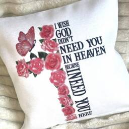 Memorial Cushion Bereavement Gift, Cross & Rose Design - thumbnail 4