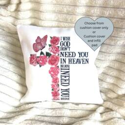 Memorial Cushion Bereavement Gift, Cross & Rose Design - thumbnail 1