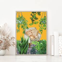 Monstera Plant Print, House Poster, Boho Home Decor, Animal Wall Art, Black Cat, Lounge Artwork, Gallery A5, A4, A3 - thumbnail 2