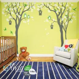 Baby Nursey Set Of 2 Tree Wall Decals Tattoo Nursery Decor Large Mural Color Whimsical Sticker - Nt035 - thumbnail 2