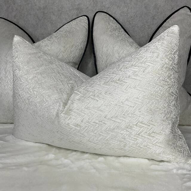 Bella Luxury Textured Cushion Pillow Cover Herringbone Design Ivory Gold Shimmer Designer Fabric Modern High Quality Handmade Rectangle - image 1