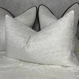 Bella Luxury Textured Cushion Pillow Cover Herringbone Design Ivory Gold Shimmer Designer Fabric Modern High Quality Handmade Rectangle - thumbnail 1