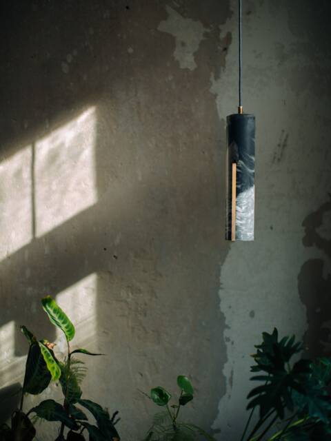 Pendant Luminaire Black & White Marbled Concrete - Design Spot Light - image 1