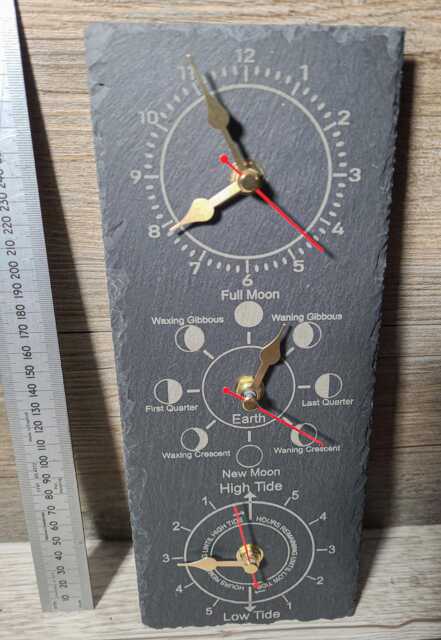 Laser Engraved Time, Tide & Moon Phase Indoor Slate Wall Clock 12cm X 30cm - image 1