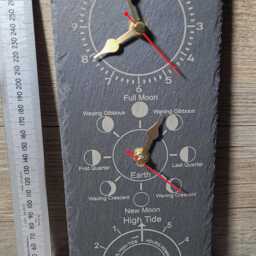 Laser Engraved Time, Tide & Moon Phase Indoor Slate Wall Clock 12cm X 30cm - thumbnail 2