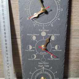 Laser Engraved Time, Tide & Moon Phase Indoor Slate Wall Clock 12cm X 30cm - thumbnail 3