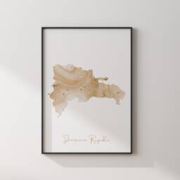 Dominican Republic Map Beige & Gold Wall Art Print - thumbnail 3