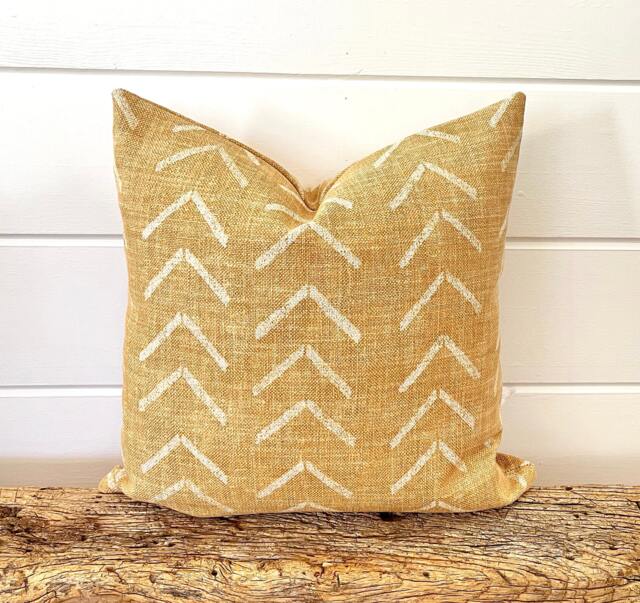 Tan Mud Cloth Pillow Cover, Arrow Pillow, African Print Cushion Tribal Decor, Boho - image 1