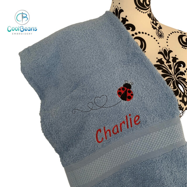 Ladybug Towel - Personalised Face Cloth/Hand Bath = Embroidered Ladybird - image 1