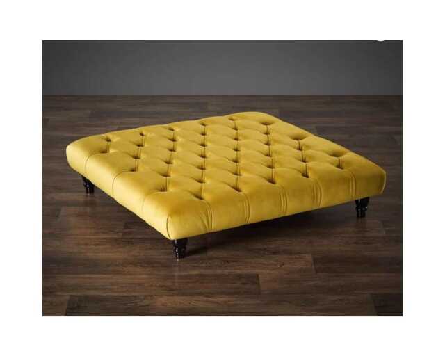 Chesterfield Plush Velvet Footstool - Square Ottoman With Black Legs - 90x90x25cm - image 1