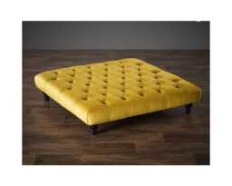 Chesterfield Plush Velvet Footstool - Square Ottoman With Black Legs - 90x90x25cm - thumbnail 1
