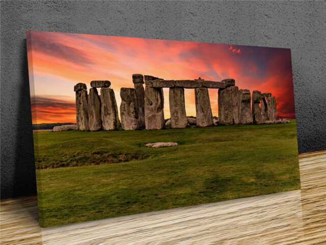 stonehenge At Dawn, English Heritage, Panoramic, Wall Art, Mounted Canvas Print Ready To Hang - image 1
