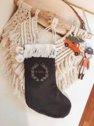 Personalized Black Santa Stocking, Custom Christmas Cotton Linen Name Embroidered Xmas Custom Ornaments