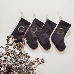 Personalized Black Santa Stocking, Custom Christmas Cotton Linen Name Embroidered Xmas Custom Ornaments - thumbnail 3