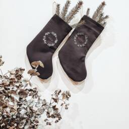 Personalized Black Santa Stocking, Custom Christmas Cotton Linen Name Embroidered Xmas Custom Ornaments - thumbnail 2