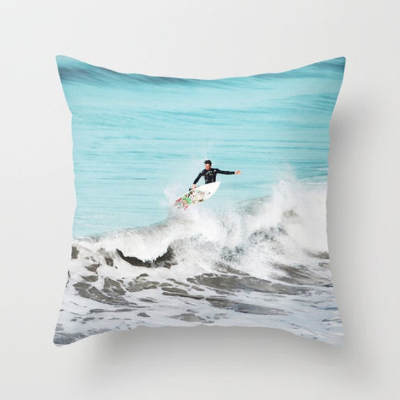 Surf Pillow - Surfer Case Ocean Beach Throw Blue Cover Decor Beachy Decor - image 1