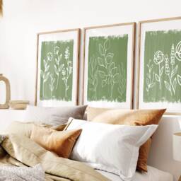 Sage Green Floral Wall Art Prints - Botanical Set Of 3 - thumbnail 2
