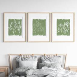 Sage Green Floral Wall Art Prints - Botanical Set Of 3 - thumbnail 3